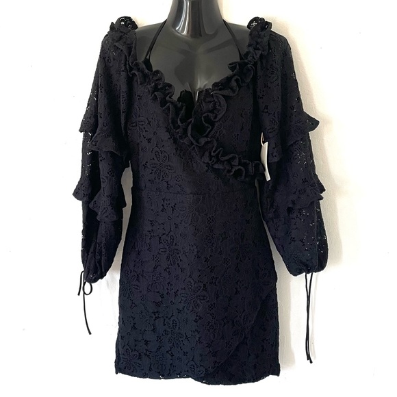 Tularosa Revolve Black Lace Lindsey Ruffle Mini Dress - Picture 8 of 17